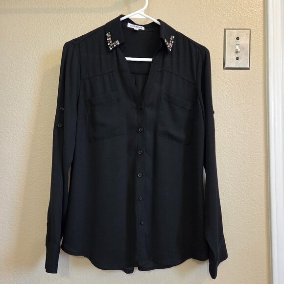Express Tops - Express Women Portofino Black Button up Shirt With Rhinestones Size Small Career